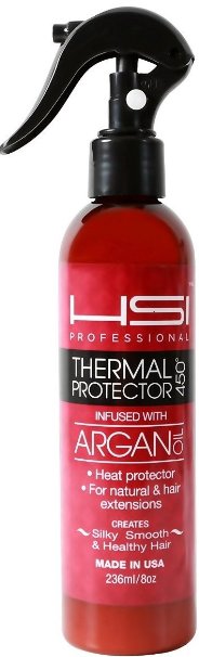 HSI PROFESSIONAL Thermal Protector 450 with Argan oil for Flat Iron infused with vitamins a b c and d sulfate free Made in USA 8oz