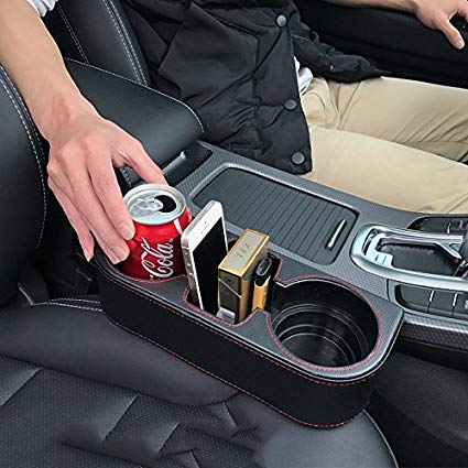 Iokone Coin Side Pocket Console Side Pocket Leather Cover Car Cup Holder Auto Front Seat Organizer Cell Mobile Phone Holder