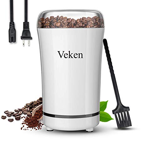 Veken Coffee Grinder Electric Spice & Nut Grinder with Stainless Steel Blade, Detachable Power Cord Coffee Bean Grinder for Coffee Grounds, Grains, 12 Cups (white)