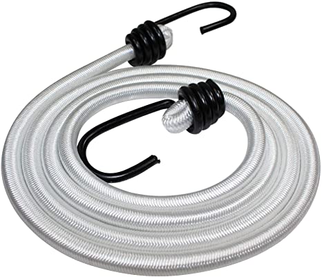 Bungee Cord with Hooks (3/8 in 4-Pack) - SGT KNOTS - Marine Grade Bungee Cords with 2 Hooks - Heavy Duty Bungie - Bunji Cord Straps - Bungees for Bikes, Tie Downs, Camping, Cars (24 in - White)