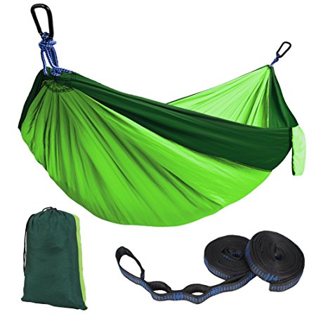 Kootek Double Camping Hammock Portable Indoor Outdoor Tree Hammock with 2 Adjustable Hanging Straps, Lightweight Nylon Parachute Hammocks for Backpacking, Travel, Beach, Backyard, Hiking