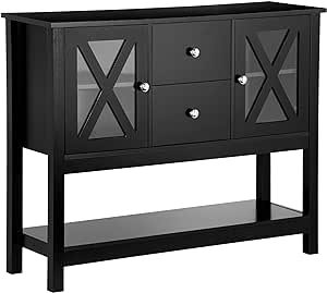 HOMCOM Coffee Bar Cabinet, Sideboard Buffet Cabinet, Kitchen Cabinet with Storage Drawers and Glass Door for Living Room, Entryway, Black