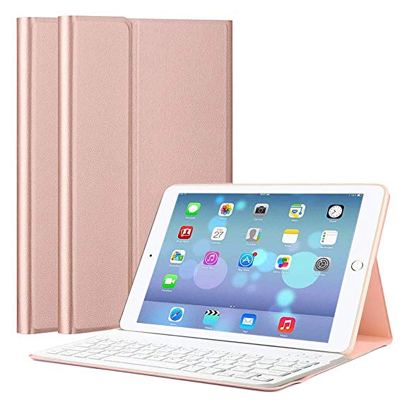 iPad keyboard case 9.7, Upworld Wireless Bluetooth Keyboard cover case for iPad 9.7 2018 | 2017 | iPad Air 2 | iPad Air, Ultra-thin Magnetically Detachable Removable Wireless Keyboard for iPad 6th/5th Gen