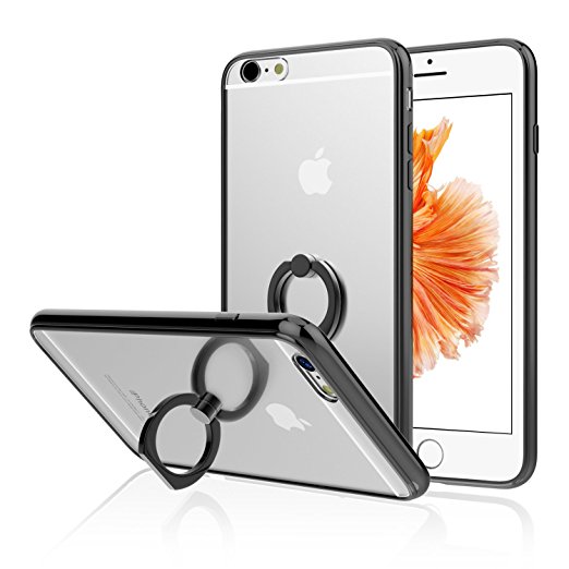 iPhone 6s Plus Case, JETech [Ring Holder Kickstand] Bumper Case Shock-Absorption and Anti-Scratch Clear Back for Apple iPhone 6 Plus / 6s Plus (Black) - 3449