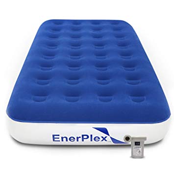 EnerPlex Never-Leak Twin Camping Airbed with High Speed Pump Luxury Twin Size Air Mattress Single High Inflatable Blow Up Bed for Home Camping Travel 2-Year Warranty – Blue/White