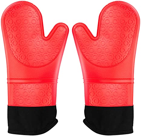 idudu Extra Long 14.7 Inch Oven Mitts, Heat Resistant Silicone Pot Holders with Quilted Liner, Soft Flexible Oven Gloves 1 Pair, Kitchen Cooking Baking Mitts
