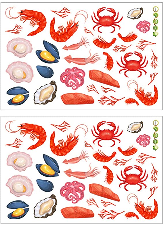 Uonlytech 2pcs Sea Animal Crab Lobster Sticker Seafood Wall Window Fridge Stickers Waterproof Decal