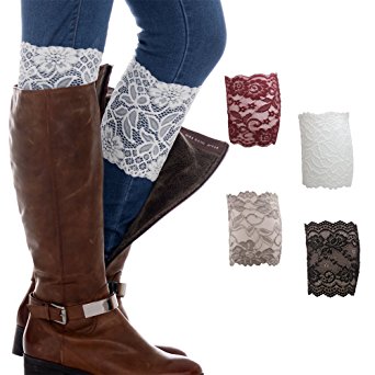 FAYBOX Women Lace Floral Boot Cuffs Leg Warmer Socks Pack of 4