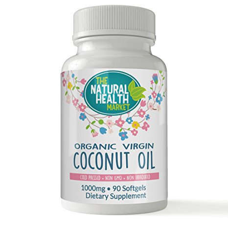 Organic Coconut Oil Capsules 1000mg (90) Capsules By The Natural Health Market • Cold Pressed • Virgin Coconut Oil Capsules For Weight Loss • Stimulate Fat Burning