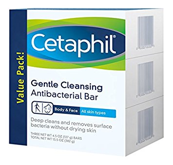 Cetaphil 3 Piece Gentle Cleansing Antibacterial Bar Value Pack, 13.5 Ounce