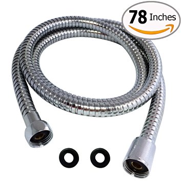 Shower Hose 78 Inches 6.5 ft Extra Long Stainless Steel Flexible Handheld Shower Head with Chrome Finishes - Best Detachable Handshower Extension Replacement Adapter with Brass Fitting
