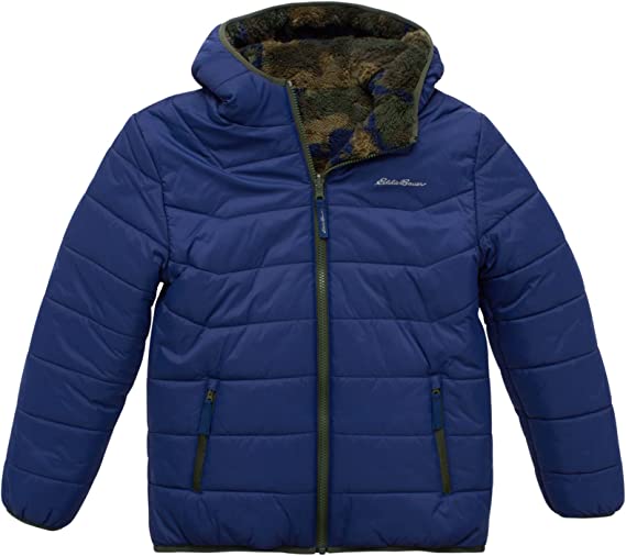 Eddie Bauer Boys' Reversible Jacket - Deer Harbor Waterproof Lightweight Puffer Coat with Faux Shearling Lining&nbsp;(5-16)