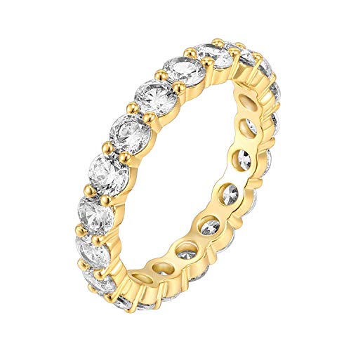 PAVOI 14K Gold Plated Cubic Zirconia Rings | 3.0mm Eternity Bands | Gold Rings for Women