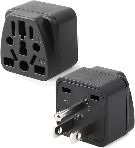 2 Pack US Travel Plug Adapter, EU,UK,AU,in,CN,JP,Asia,Italy,Brazil to USA (Type B), 3 Prong Grounded USA Wall Plug Wall Outlet Power Charger Converter (Black)