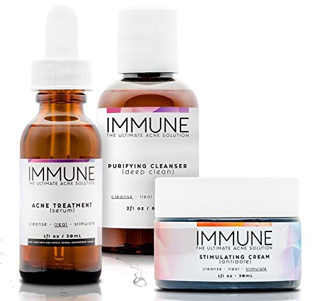 NEW! IMMUNE Acne Treatment System (30 Day) | The Ultimate Acne Solution | Natural & Highly Effective | Concentrated Botanical Extracts   Salicylic Acid