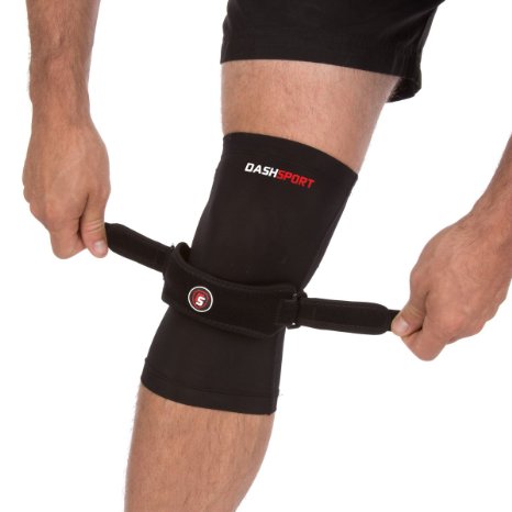 DashSport Top Rated Knee System includes 1 Copper Compression Knee Sleeve and 1 Patellar Knee Strap Best Knee support  brace for patella tendonitis runners or jumpers knee