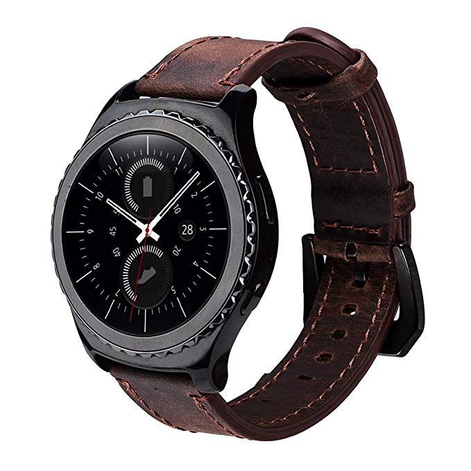 20mm Quick Release Strap Genuine Vintage Leather Watch Band for Samsung Gear S2 Classic SM-R732/R735, Gear Sport, Huawei Watch 2, Moto 360 2 Mens 42mm, Garmin and Standard 20mm Width Watches (Coffee)