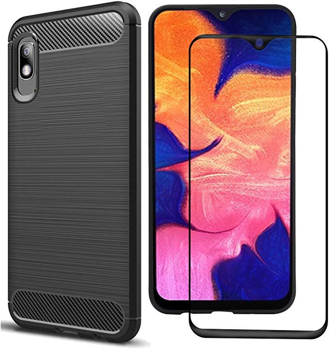 MYLB Compatible for Samsung Galaxy A10e case,with Full Coverage Samsung Galaxy A10e Screen Protector.(2 in 1) Fashion Soft TPU Shockproof Case with Samsung Galaxy A10e Glass Screen Protector (Black)