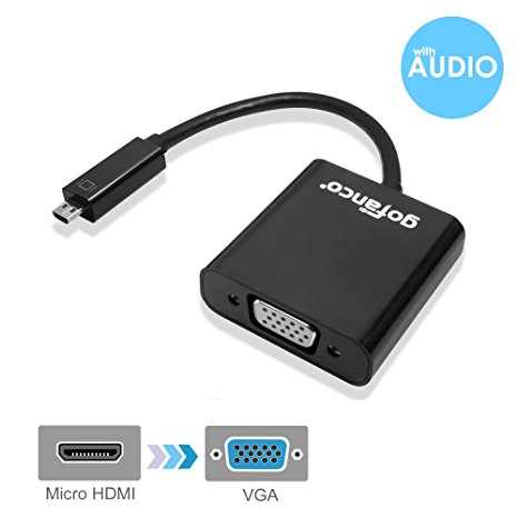 gofanco Pro-series Active Micro HDMI to VGA Adapter with Audio - Black MALE to FEMALE with 3 Feet Micro USB Power Cable for Micro HDMI Enabled Ultrabooks, Tablets, Smartphones, Cameras and Camcorders to Connect to VGA Displays