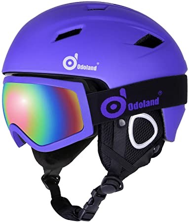 Odoland Snow Ski Helmet and Goggles Set, Sports Helmet and Protective Glasses - Shockproof/Windproof Protective Gear for Skiing, Snowboarding, Snow Sport Helmet