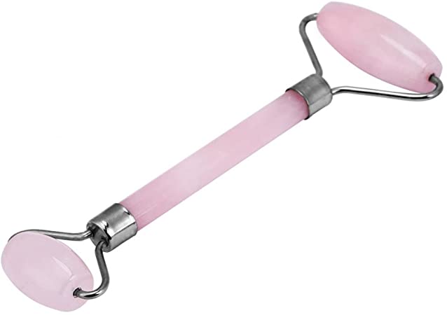 Rose Quartz Crystal Double-head Beauty Roller Neck Face Roller Massager Slimming Tool