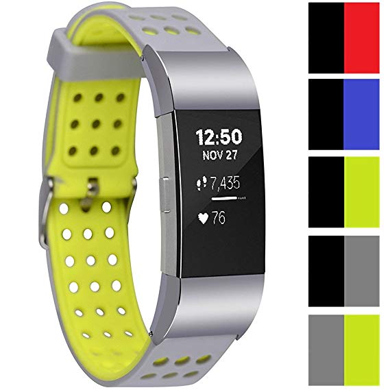 Greatfine Fitness Smart Watch Bracelet Strap Band for Fitbit Charge 2 Protector Silicone/Stainless Steel Replacement Bands