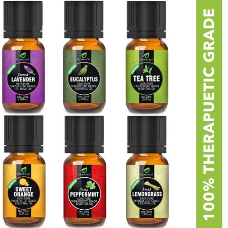 Essential Oils: Aromatherapy Essential Oil Set | Lavender, Tea Tree, Eucalyptus, Lemongrass, Orange, Peppermint | 100% ORGANIC Natural Formula | The Top 6 Most Popular Therapeutic Grade Oils on Amazon