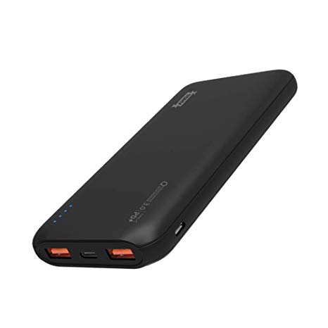 TONV Quick Charger 3.0 Power Bank 10000mAh Portable Charger External Battery with Double Input Port,3 Output Ports for iPhone, IPad,Android and Other Smart Devices(Black)