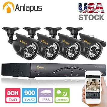 Anlapus 8CH 960H HDMI DVR Realtime Network H264 Security Home Surveillance System with 4 Bullet 900tvl Outdoor CamerasNo HDD
