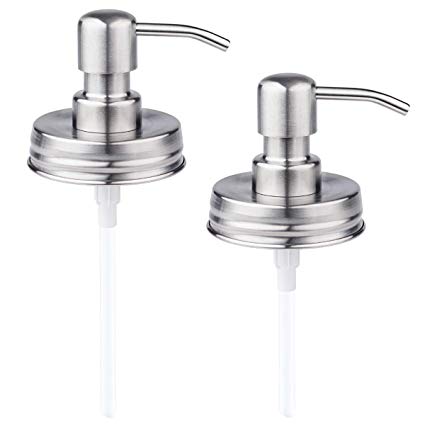 Kntiwiwo Mason Jar Soap Dispenser Lid and Pump Plated Stainless Steel Rust-Proof Safe Suitable for Dish Soap Silver 2Pcs