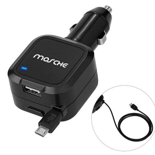 Car Charger Mosche Retractable Micro USB Cable Car Charger Charges Quickly in the Car with 56A USB for Samsung Galaxy S6 S6 Edge Black