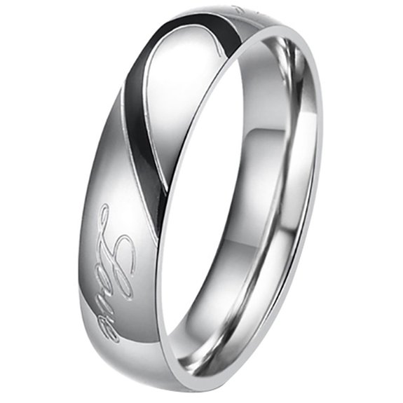 "Real Love" Heart Stainless Steel Band Ring Promise Ring Valentine Love Couples Wedding Engagement