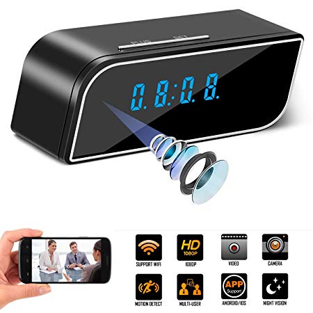 Spy Camera Mini WiFi Hidden Camera with Alarm Clock,Cloud Cam，HD 1080P Security Surveillance Cameras Nanny Cam with Motion Detection,Video Recording/Remote Monitoring with iOS/Android App