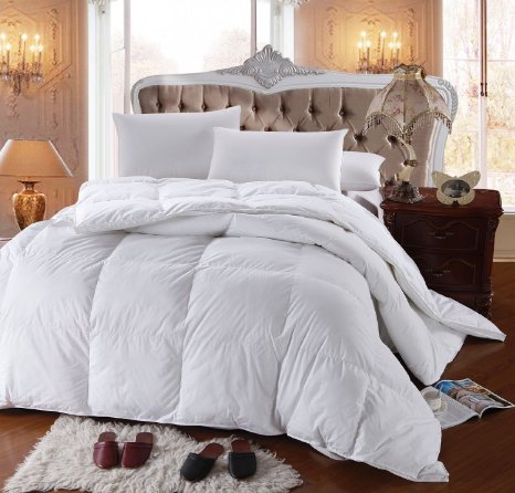 Royal Hotels 300 Thread Count King Size Goose Down Alternative Comforter 100 Egyptian Cotton 300 TC - 750FP - 86Oz - Solid White