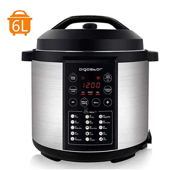 Aigostar Mi 30IAU Multi-Function Pressure Cooker with 15 Programmable Functions on Large LED Panel 30IAU me