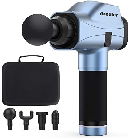 Massage Gun Deep Tissue Percussion Massager for Muscle Pain, Arealer Portable Massage Gun Handheld with 4 Massage Heads 6 Speed Modes, Rechargeable Quiet Machine