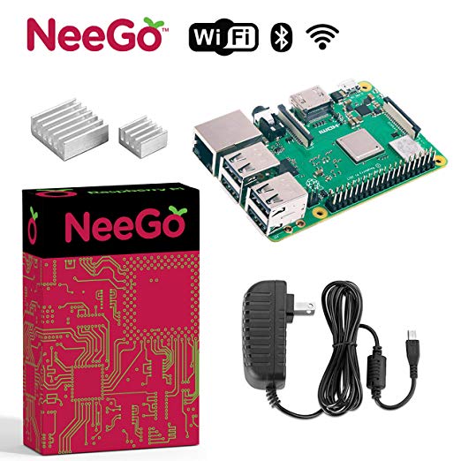 NeeGo Raspberry Pi 3 B  (B Plus) Starter Kit Pi 3 Model B Barebones Computer Motherboard with 64bit Quad Core CPU & 1GB RAM, 2.5A Power Supply & Heatsink 2-Pack