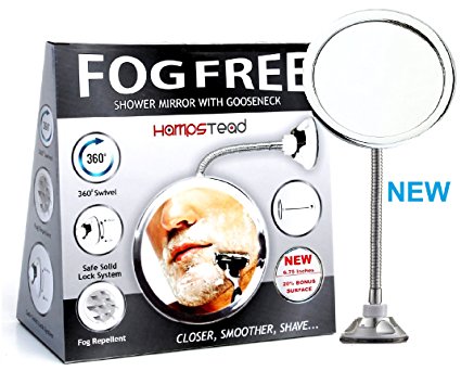 Hampstead Fogless Shower Mirror with Gooseneck for shower shaving - 11.5 inches extension arm - 360° Swivel Head - Solid Suction Cup – Chrome finish Travel Vanity Makeup Mirror