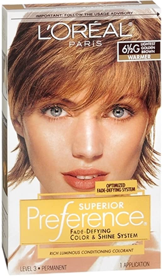 L'Oreal Paris Superior Preference Fade-Defying   Shine Permanent Hair Color, 6.5G Lightest Golden Brown, Pack of 1, Hair Dye