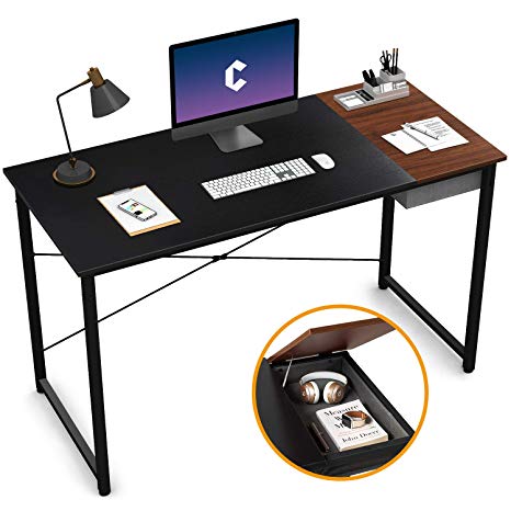 Cubiker Computer Desk 55" Home Office Writing Study Laptop Table, Modern Simple Style Desk with Drawer, Black Espresso