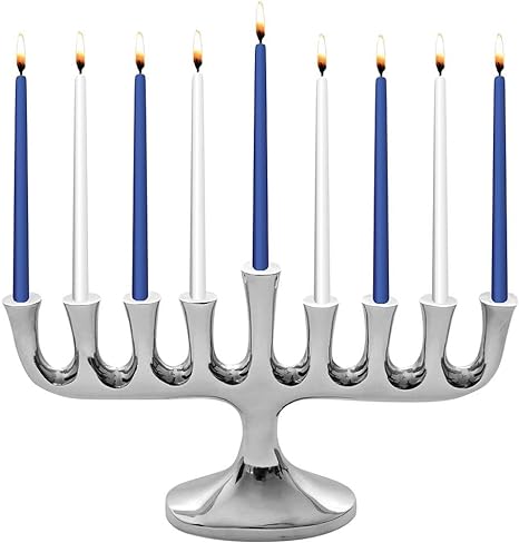 Stunning Sleek Designers Menorah with Candle Set - Elegant High Polished Minorah with 45 Chanukah Candles - fits Standard Size Hanukkah Candles or Oil Cup - High-class 2 in 1 Chanukiah By Zion Judaica