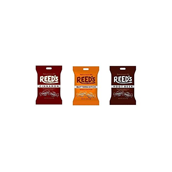 Reed's Classic Hard Candy Bags, Individually Wrapped, Variety Pack of 1x Root Beer, 1x Cinnamon, 1x Butterscotch, 4oz Each bag, (Pack of 3)