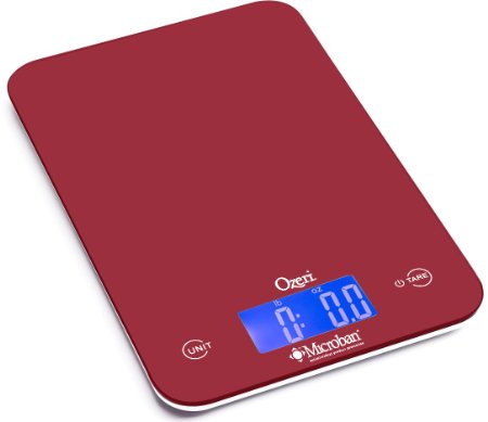 Ozeri Touch II Digital Kitchen Scale with Microban Antimicrobial Product Protection, 18 lb, Red Engine