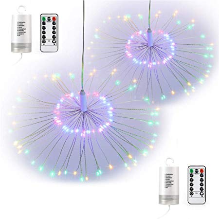 LED String Light,2 Pack Battery Operated Hanging Starburst Light 120 LED Bouquet Shape Lights,Fairy Twinkle Light 8 Modes Dimmable with Remote Control for Outdoor Home Patio(Muli Color)