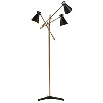 Rivet Retro 3-Arm Floor Lamp, 69"H, With Bulbs, Brass