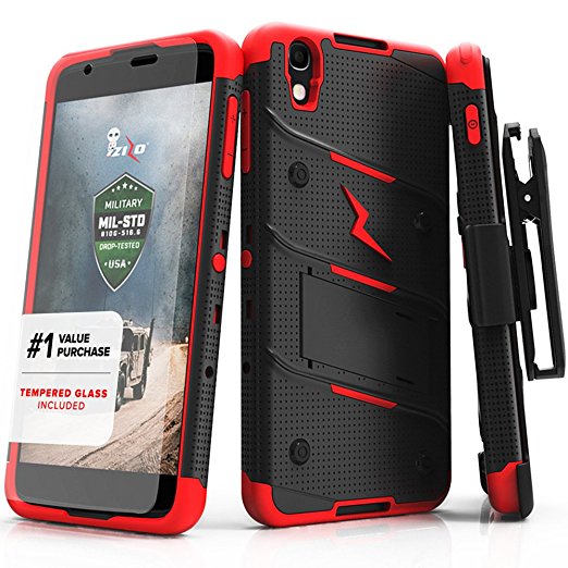 Alcatel Idol 4 Case, Zizo [Bolt Series] w/ [Alcatel Idol 4 Screen Protector] Kickstand [12 ft. Military Grade Drop Tested] Holster - Idol 4