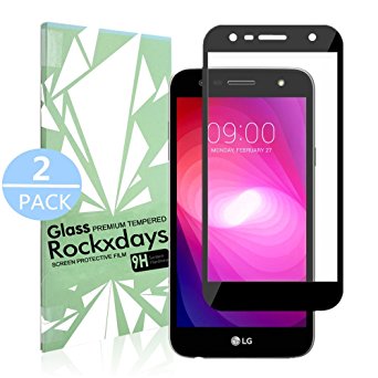 [2 Pack] LG X Power 2, Rockxdays Tempered Glass Screen Protector for LG X Power 2/LG Fiesta LTE/LG K10/ Power LV7 Full Coverage Ultra Clear Film Edge to Edge Protection Shield [black]