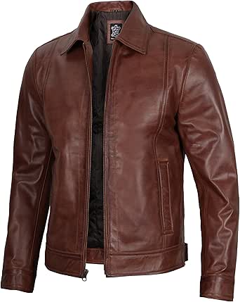 fjackets Men's Motorcycle Leather Jacket - Vintage Stylish Soft Lambskin Real Leather Biker Jacket Men