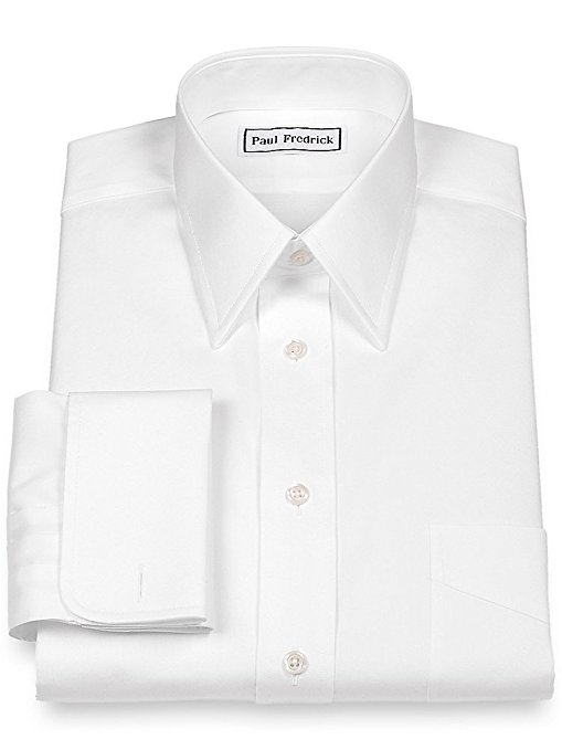 Paul Fredrick Men's Pinpoint Straight Collar French Cuff Dress Shirt