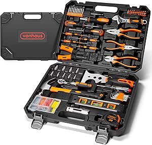 VonHaus Tool Kit - Ultimate 120 pcs Tool Box - Includes Hand Tools, LED Torch, Hex Keys, 3m Tape Measure & More - Comprehensive DIY Tool Kits for Home, Perfect for Beginners - Includes Carry Case